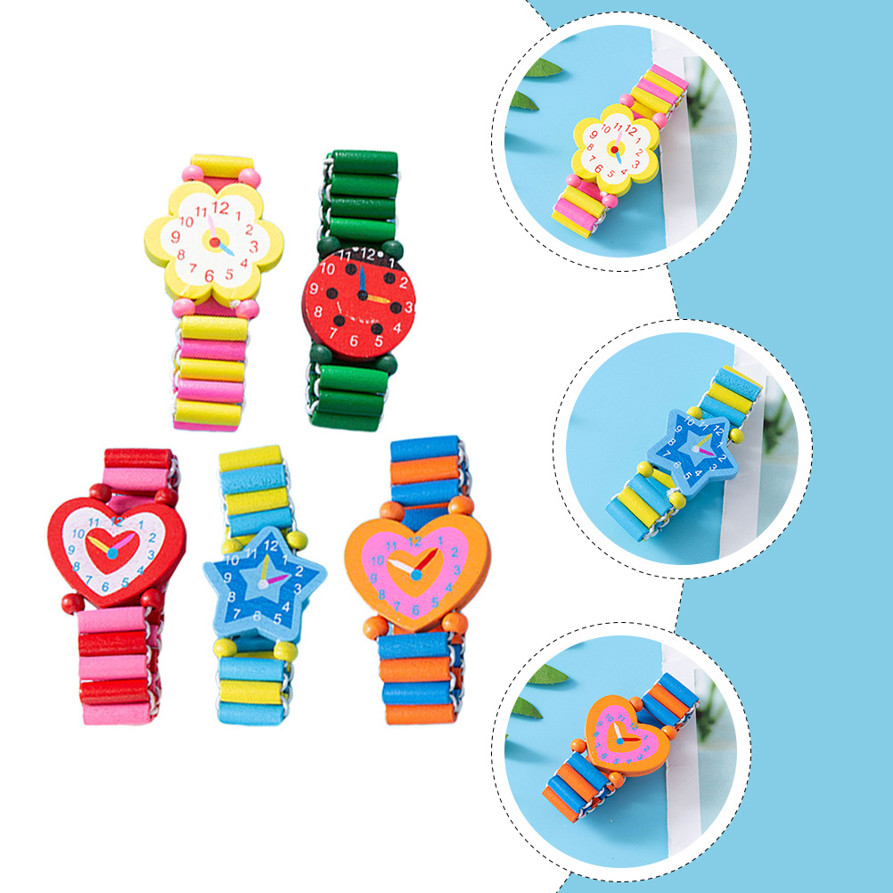 Kids Educational Watch - 5pcs 어린이 다채로운 팔찌 나무 시계