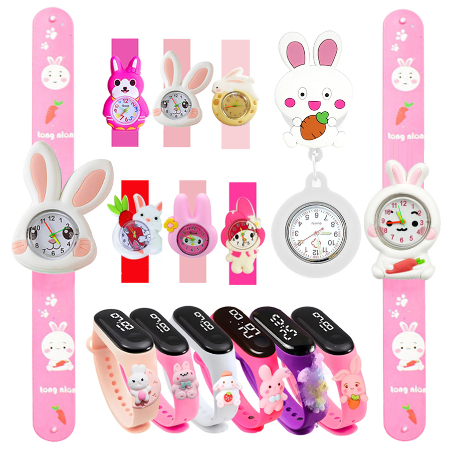 Kids Educational Watch - 인쇄된 스트랩 만화 토끼 어린이 시계