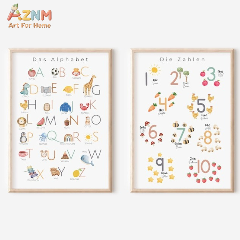 Kids Education Number - AZNM 독일어 알파벳 숫자 캔버스 벽