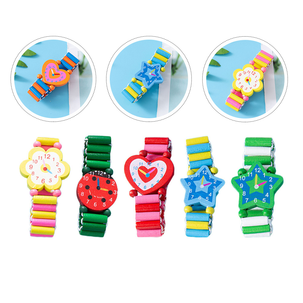 5pcs 어린이 다채로운 팔찌 나무 시계 밝은 만화 디 - Kids Educational Watch 리뷰 및 가격