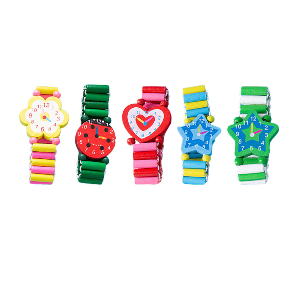 5pcs 어린이 다채로운 팔찌 나무 시계 밝은 만화 디 - Kids Educational Watch 리뷰 및 가격