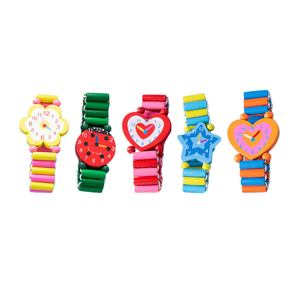 5pcs 어린이 다채로운 팔찌 나무 시계 밝은 만화 디 - Kids Educational Watch 리뷰 및 가격
