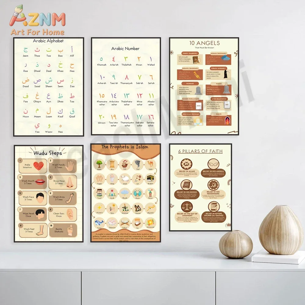 AZNM 이슬람 교육용 캔버스 벽 예술, 아랍어 알파벳 - Kids Education Steps 리뷰 및 가격