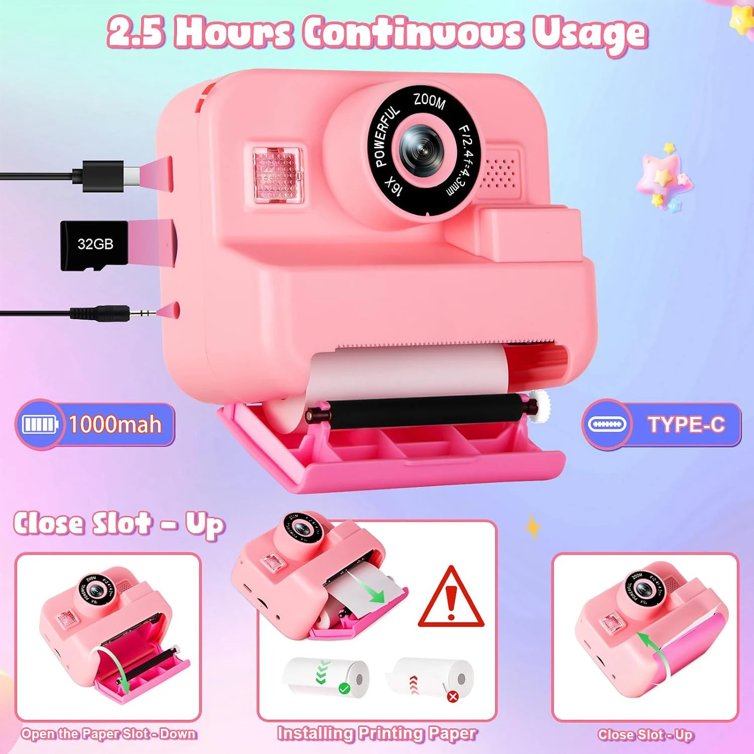 NewInstant 인쇄 카메라 32G 카드 열 사진  - Japanese Kids Education 리뷰 및 가격